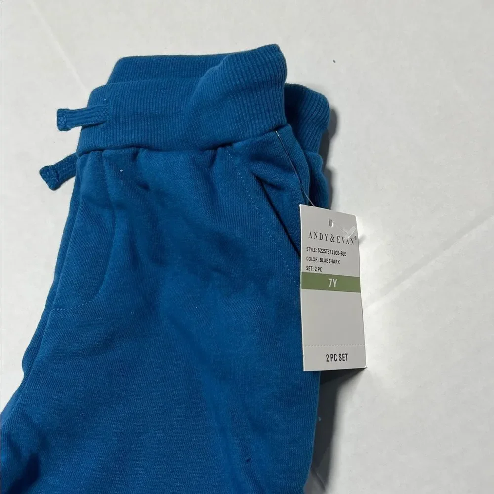 Andy & Evan Blue Shark 2 piece sweatsuit NWT size 7